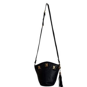 PINKY Genuine Leather Small Black Bucket Crossbody Bag